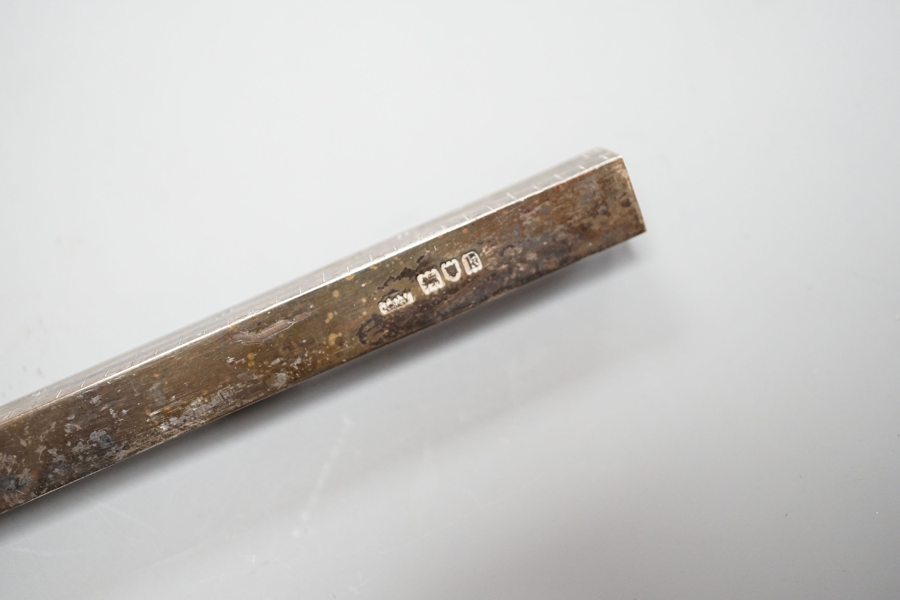 An Edwardian silver combination ruler and double ended propelling pencil, J.C Vickery, London, 1905, 30.5cm.